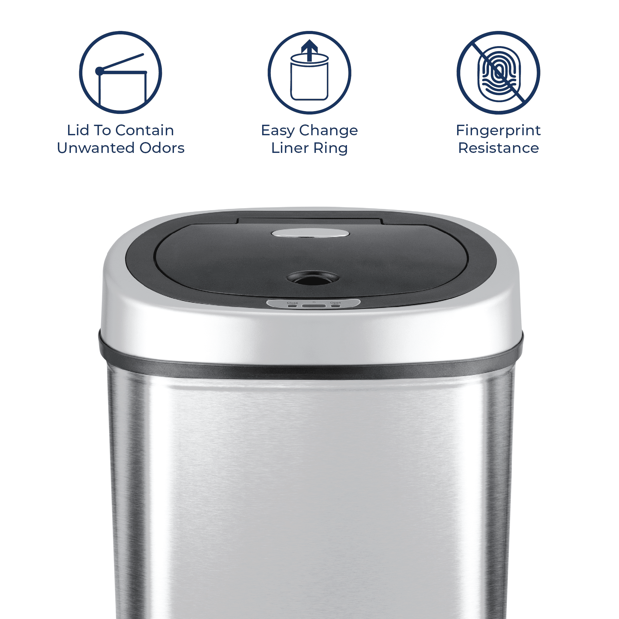 Nine Stars Automatic Kitchen Trash Can, 11 Gallon Stainless Steel Motion Sensor Garbage Bin with Soft Close Lid, Silver