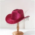 thumbnail image 5 of MEICHEN Cowboy Hat for Women Elegant Wide Brim Shiny Tassel Dating Hat Plain Sun Hat Red, 5 of 5