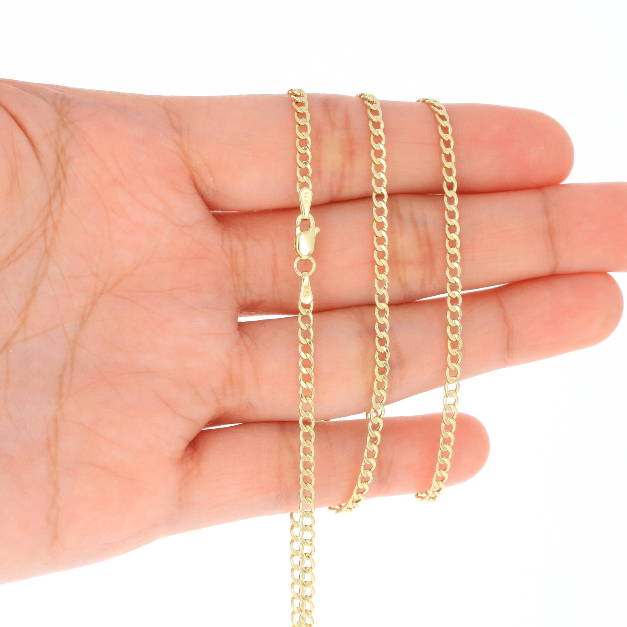 Nuragold 14K Real Yellow Gold Cuban Curb Link Chain Necklace 16"-30" (2mm-7.5mm) Italian Jewelry for Men & Women