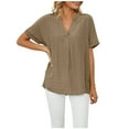 thumbnail image 1 of EQWLJWE Hauts à Col en V pour Femmes Mode Manches Courtes Rétro Col Rond Pâques Couleur Unie Hauts Amples Blouse Manches Été pour Femmes 2023, 1 of 7