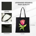 thumbnail image 3 of COMIO Beautiful Tulip Flower Pattern Temu Canvas Tote Bag Black Style One 14.1x15.7in, 3 of 6