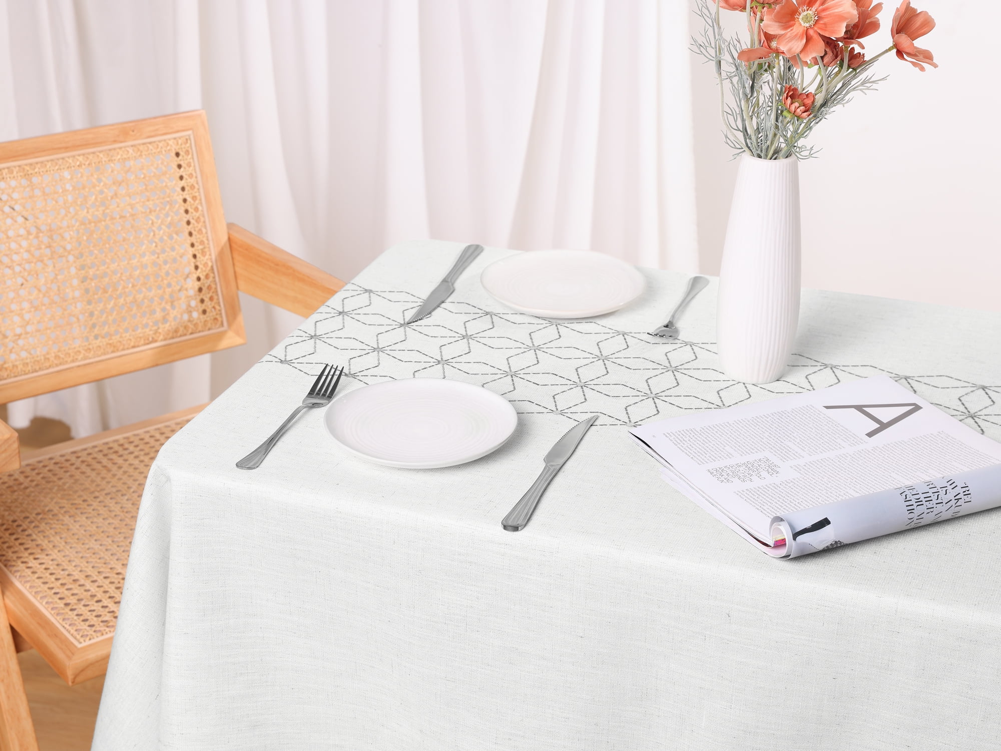 Unique Bargains Rustic Tablecloth Cotton Linen Waterproof Table Cover with Tassels, Diamond Grey 55"x55"