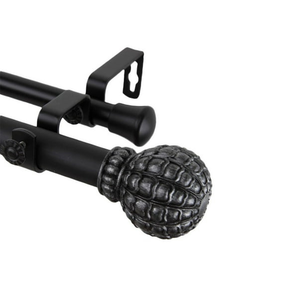 Pod 1" Double Curtain Rod-Color:Black,Size:160-240"