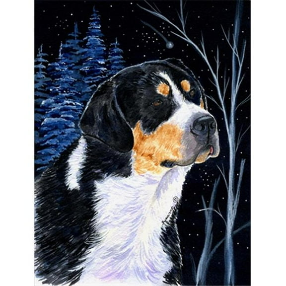 Starry Night Bernese Mountain Dog Canvas Flag - House Size, 28 x 40 in.