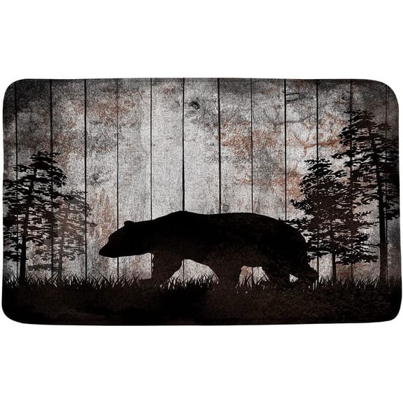 Rustic Bear Bath Mat Cabin Camping Forest Wildlife Bear Lodge Vintage Wooden Board Western Farmhouse Bathroom Mat Memory Foam Bath Decor Rugs-16x24inch