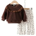 thumbnail image 5 of NIEWTR Toddler Kids Sweatsuits 2 Piece Set Baby Girl Long Sleeve Crewneck Top with Stretchy Waist Pants Set Fall Winter Sleepwear Comfy Outfit Breathable for 18M 2T(A-Coffee,12-18 Months), 5 of 9