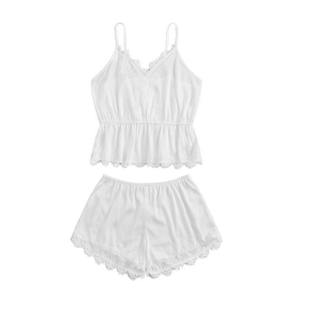 

OKBOP Asymmetrical Tops for Women Sexy Shorts Lace Bowknot Nightdress Camisole Pajamas Underwear Set Womens Blouse White Button Down Shirt Women