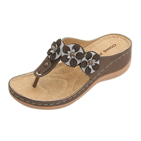 Clearance VerPetridure Women s Sandals Summer Casual Slip-On Wedges Beach Open Toe Breathable Sandals Flowers Shoes