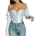 thumbnail image 2 of Aboser Womens Renaissance Corset Off the Shoulder Victorian Shapewear Steampunk Corset Tops Solid Long Sleeve Bodices Slimming Waist, 2 of 6