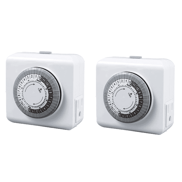 24 Hour Cycle Plug-in Mechanical Timer, Indoor Timer for Electrical Outlets, Dual 3- Outlets, 125V 15A 2PCS US Plug