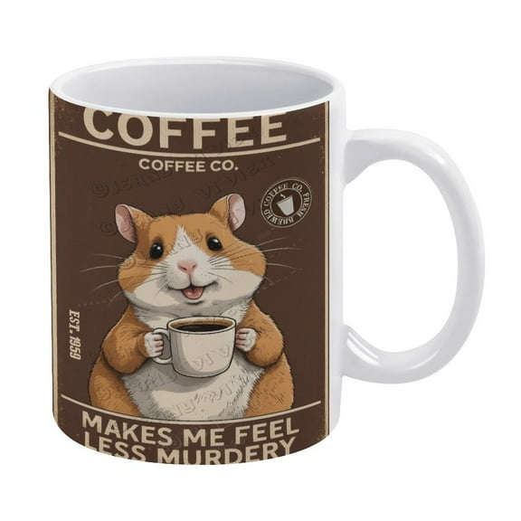 Funny Coffee Mug - Hamster Decor Coffee Makes Me Feel Less Murdery Mug - 330 ml / 11 oz White Ceramic Cup