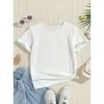 thumbnail image 2 of Girl's Casual Crew Neck T-Shirt with "Snacks are my love language" Print, Cotton Knit Top, Regular Fit Short Sleeve Tee for Spring/Summer/Fall, 2 of 6