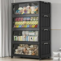 Broview 140Gal Plastic Stackable Storage Bins with Lid, 560QT Extra Large Containers With Drawers, Folding Closets with 4x Wheels, Collapsible Cabinets Organizers for Home Office, 4Pack Black, V60