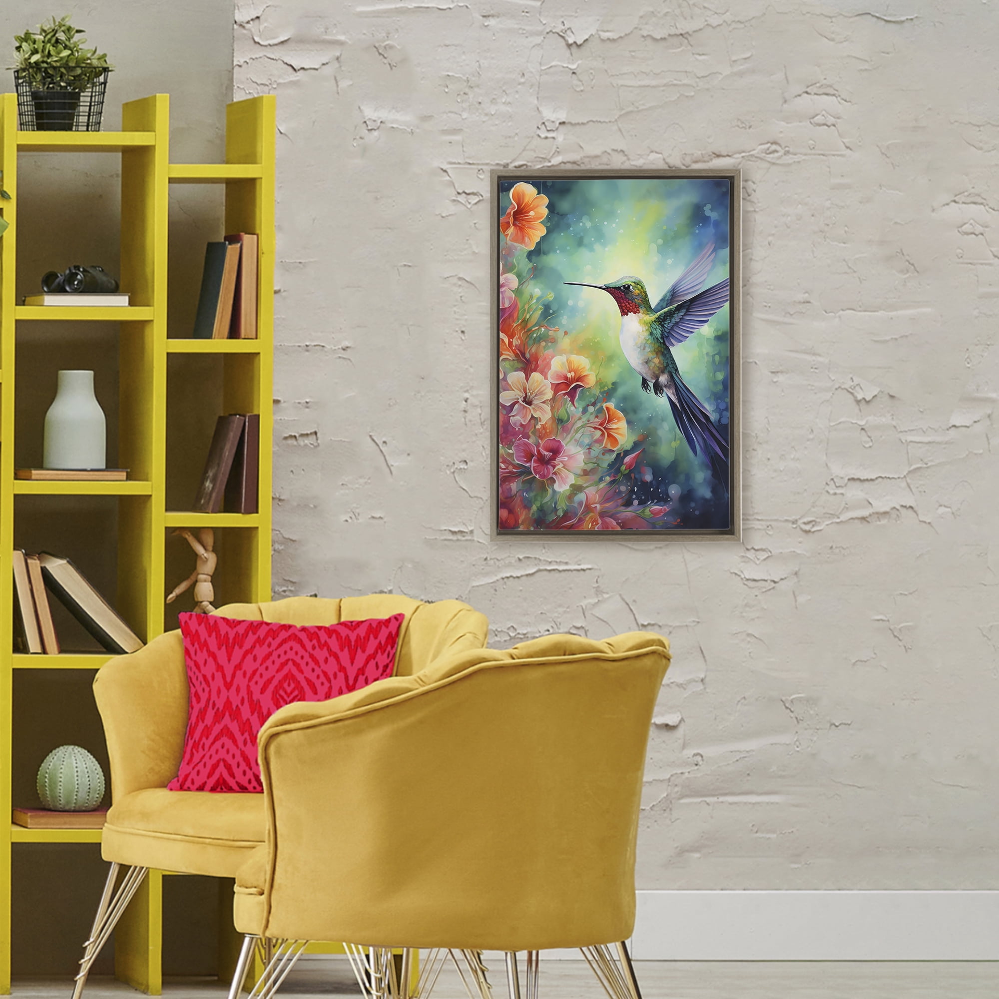 Stupell Industries Fluttering Hummingbird & Radiant Blossoms Brown Framed Floater Canvas Wall Art, design by Creative Studio