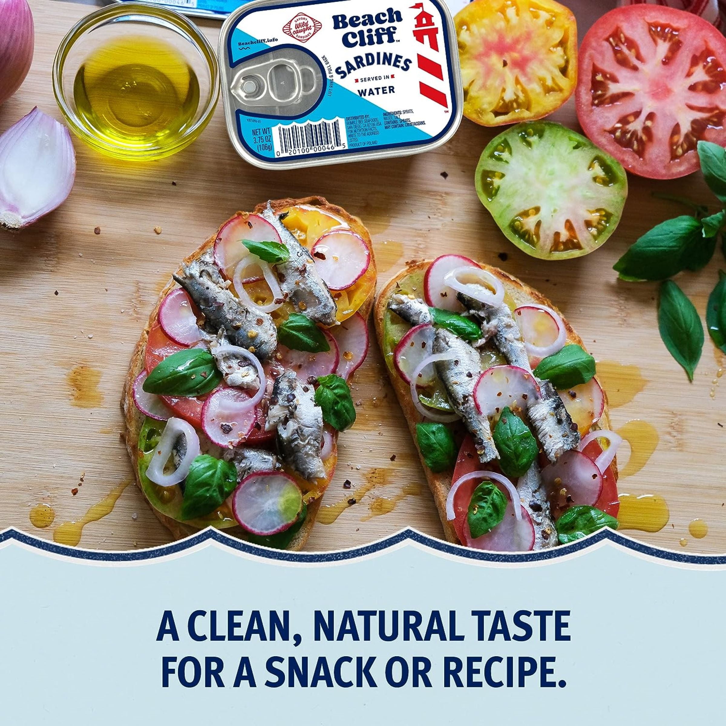 Beach Cliff Wild Caught Sardines in Water, Gluten Free, 12g Protein Per Serving, Shelf Stable Tin Can, 3.75oz