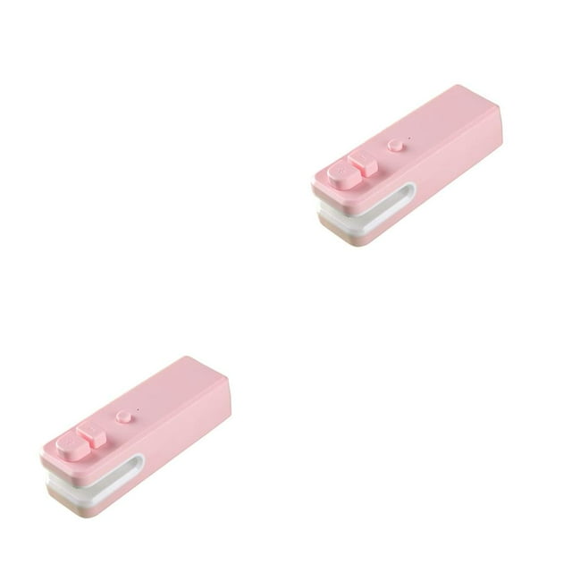 bedienty Plastic Electric Bag Sealing Machine Portable Handheld 300mAh Kitchen Snack Vegetables Fruits Bread Chips Sealer Pink 2Set