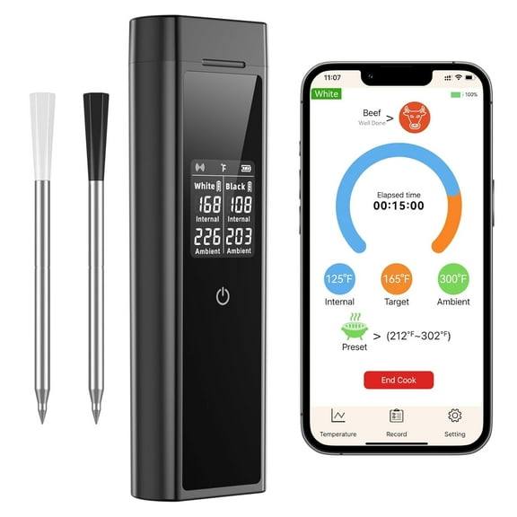 YANGLI Smart Wireless Meat Thermometer – 2 Probes, Bluetooth, IP67 Waterproof, with App Alerts for BBQ, Grill, Oven