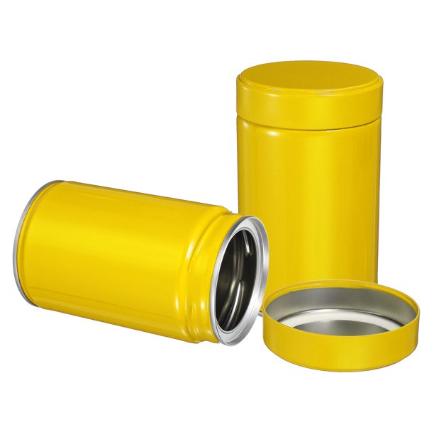 Uxcell 2Pcs Tarros de Té Redondos, 5" x 3" Contenedores de Té Metálicos Herméticos para Té Suelto, Granos de Café, Especias - Almacenamiento Duradero, Compacto y Elegante (Amarillo)
