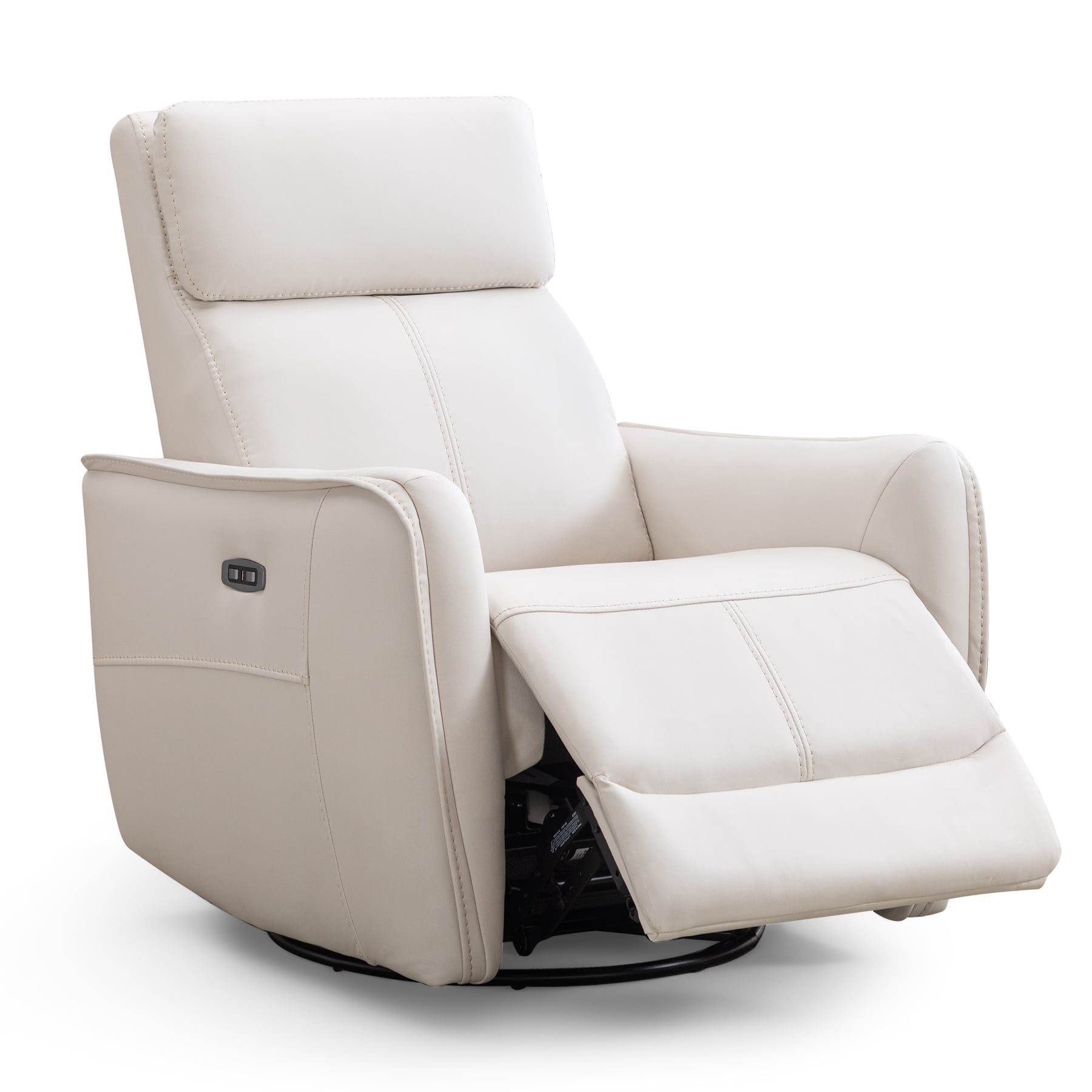 Ebello Power PU Leather Swivel Rocker Recliner, Electric Swivel Glider Chair with USB & Type-C Ports for Nursery, Living Room, Beige
