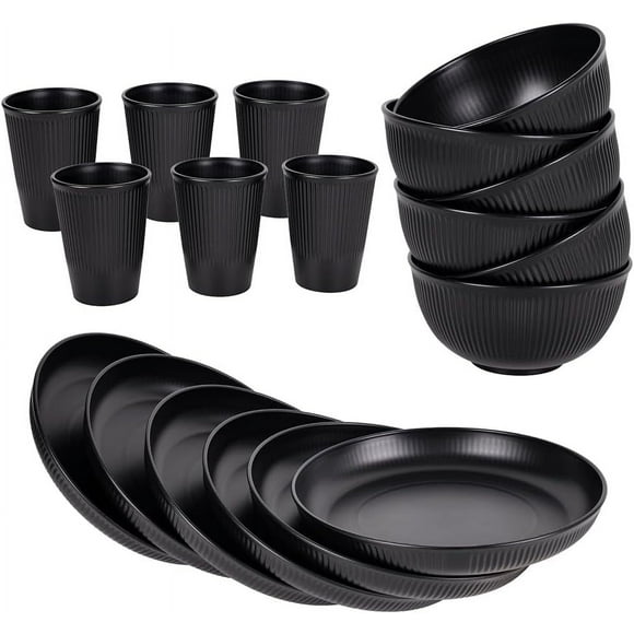 18pcs Wheat Straw Dinnerware Set Kitchen Plates and Bowls Sets Unbreakable Dinner Plates Cereal Bowls Drinking Cups Reusable Dinnerware Sets Microwave Dishwasher Safe
