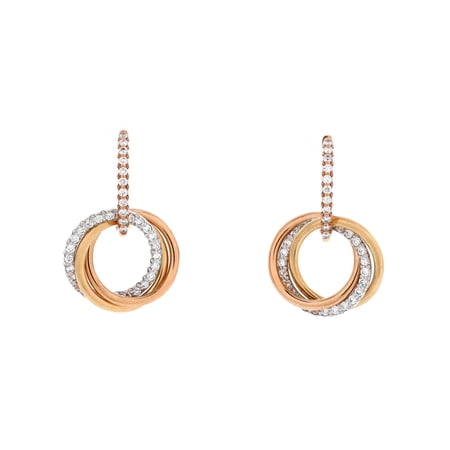 Trinity Hoop Dangle Earrings 18K Tricolor Gold with Diamonds By Rebag