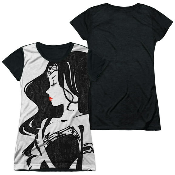 Justice League Movie - Ww Profile - Juniors Teen Girls Black Back Sleeve Shirt - Large