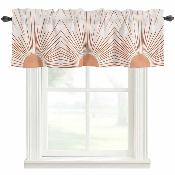 Boho Sun Window Valance Curtain Orange Bohemian Lines Rod Pocket Short Curtain for Living Room, Bedroom & Kitchen Window Decor 42x12in