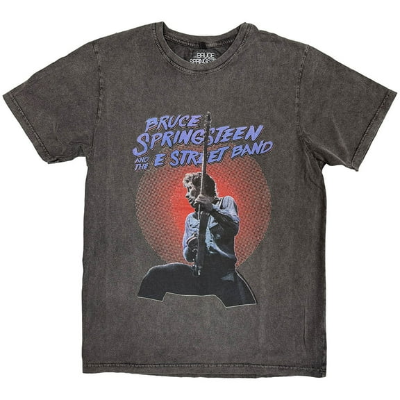 Bruce Springsteen Unisex Stone Wash T-Shirt Live Photo (Charcoal Grey)