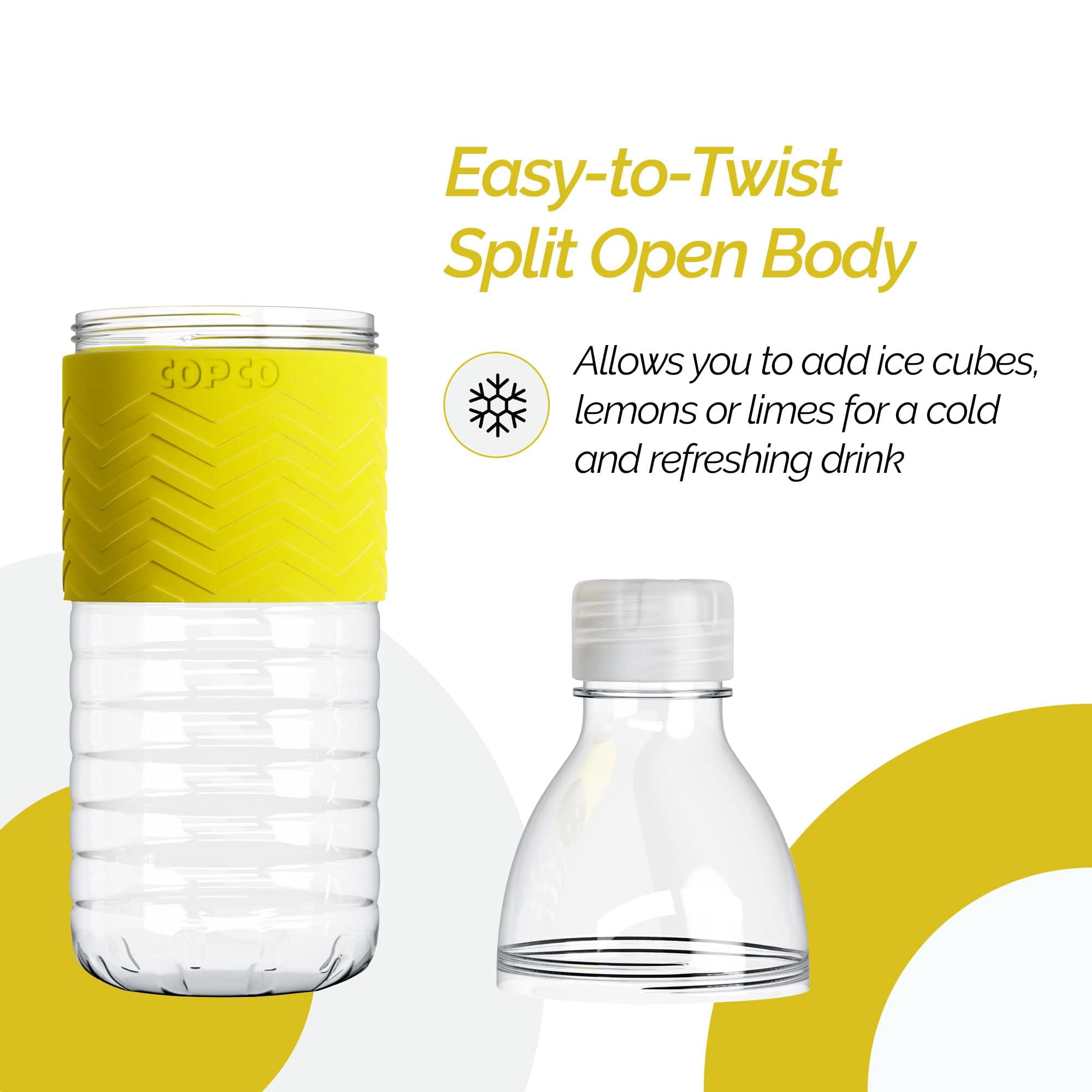 Copco Hydra Reusable Water Bottle Set of 2 - 16.9 oz, BPA-Free, Tritan Plastic, Spill-Resistant Twist Lid Bottles for Gym, Office & School, Sports & Outdoor Activities with Non-Slip Sleeve (Yellow)