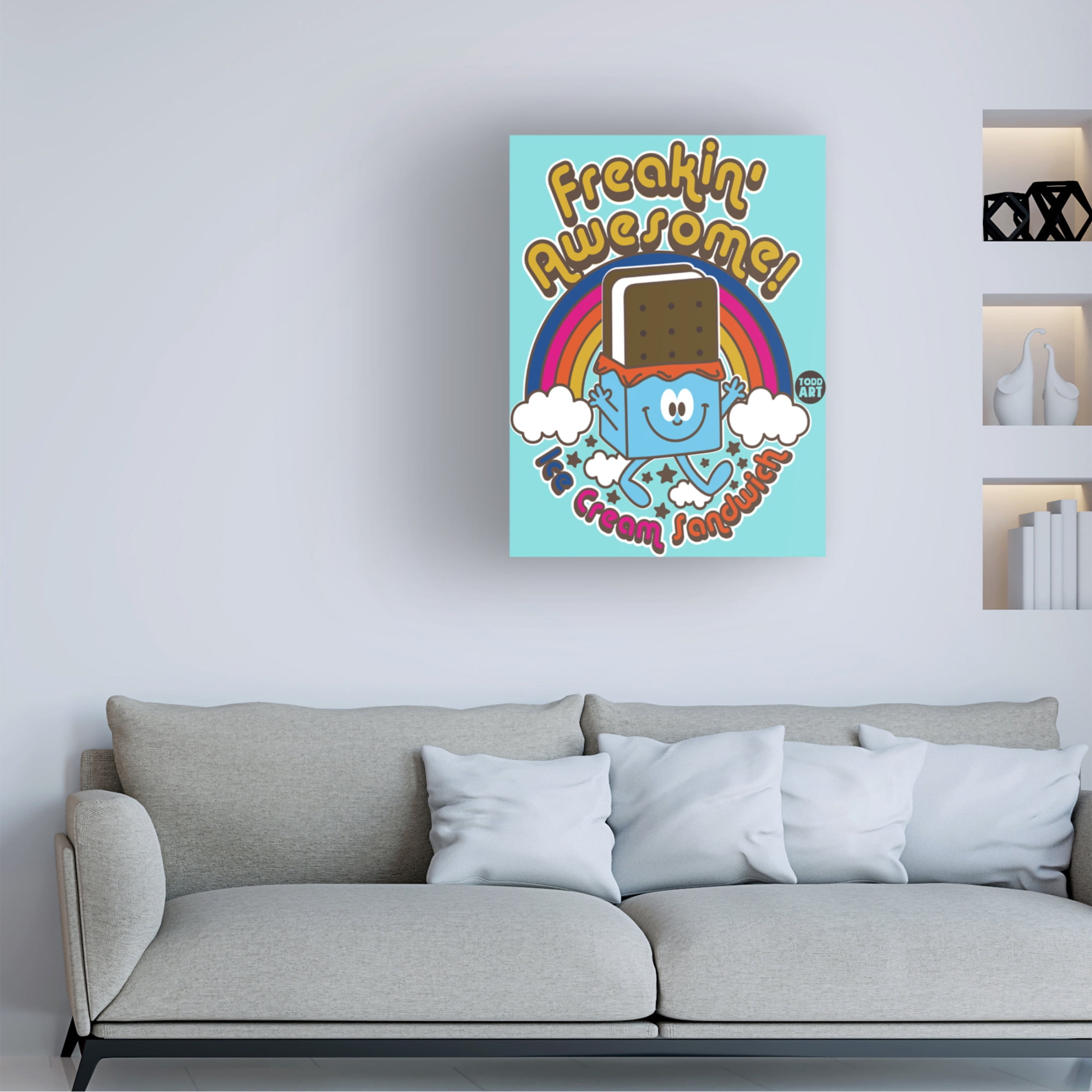 Canvas Wall Art - toddart 'Funshine Ice Cream Sandwich' Wall Art for Living Room, Bedroom, or Office Décor by Trademark Fine Art - 18 x 24 Inches