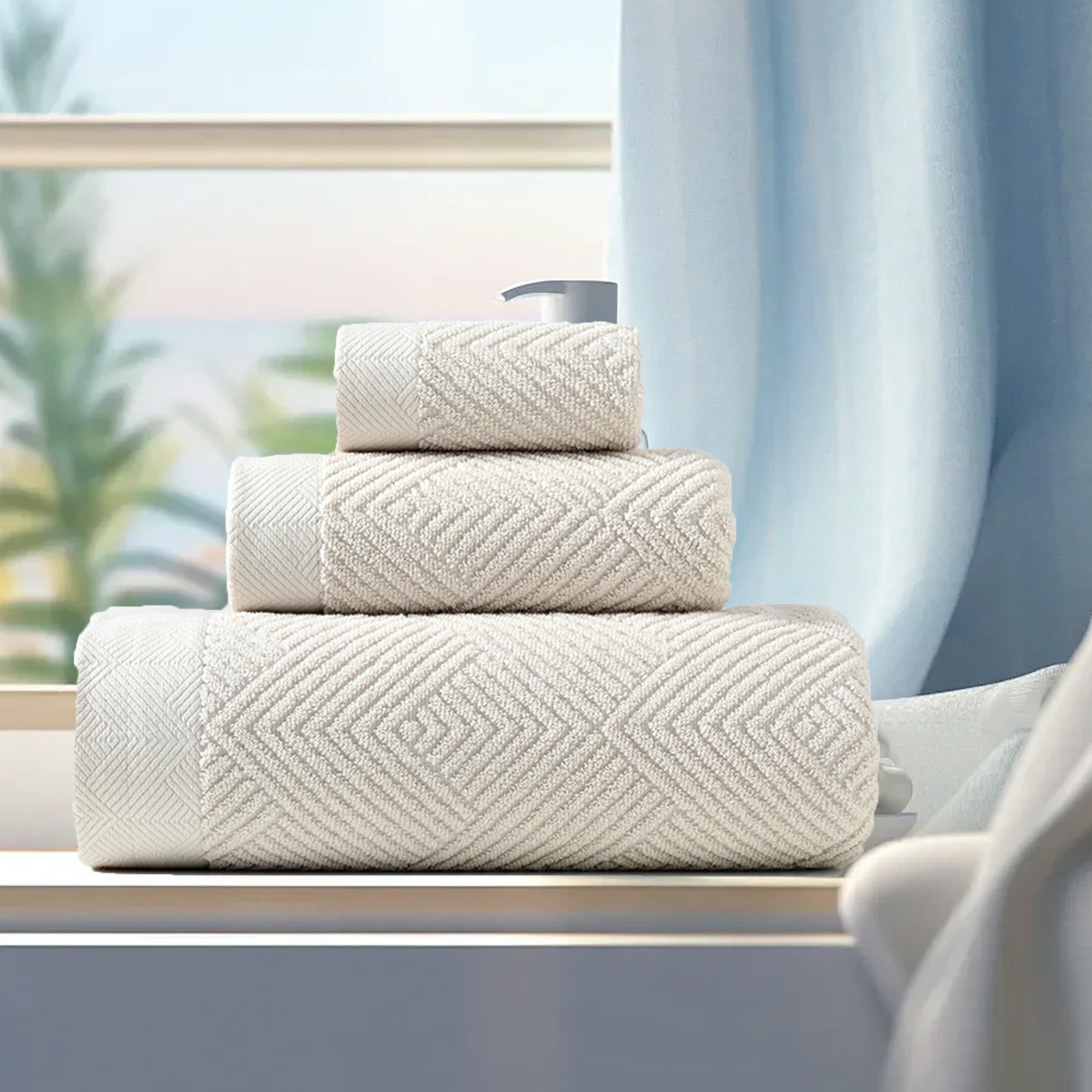 Qocolhg Ultra Soft 3 Pcs Cotton Bath Towel Sets on Clearance, Contains 1 Bath Towels 28x55 inch, 1 Hand Towels 13x27 inch & 1 Wash Coths 13x13 inch, Compact & Lightweight for Bathroom, White