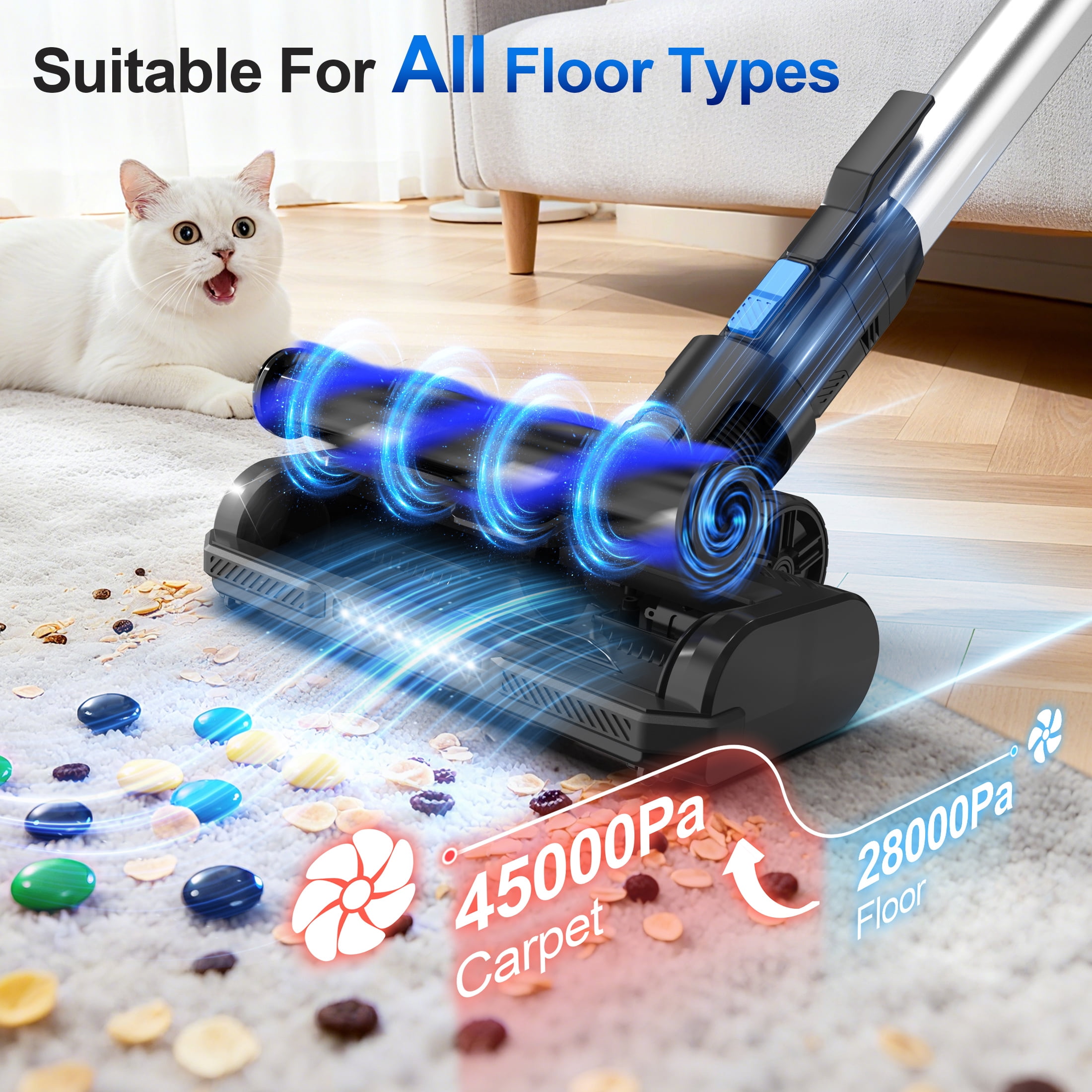 Cordless Vacuum Cleaner, 8 in 1 Powerful Stick Handheld Vacuum, 45Kpa Vacuum Cleaner, 60min Runtime, Lightweight Brushless Stick Vacuum for Hard Floor Carpet Pet Hair by POWEART