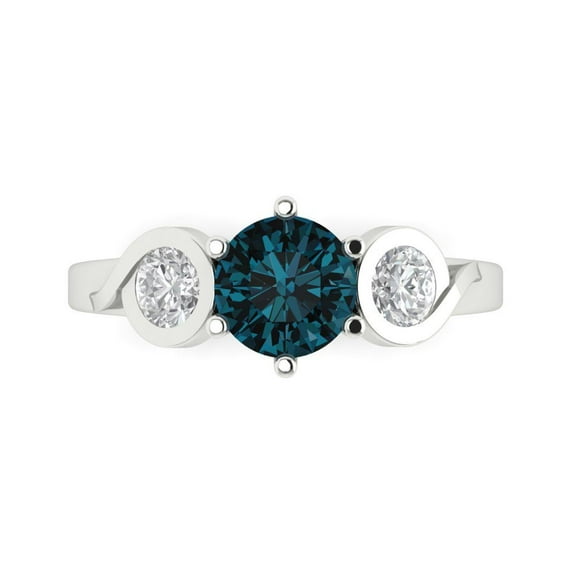 1.72 ct Round Cut Natural London Blue Topaz Three-Stone Engagement Ring for Women in 14K White Gold