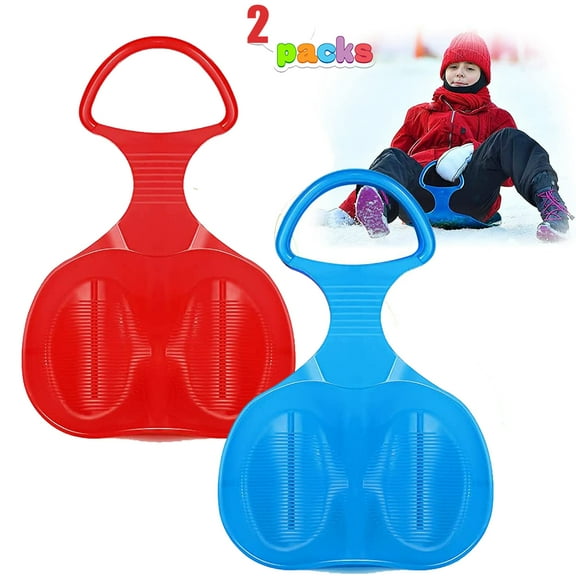 TABGIME 2 Packs Portable Plastic Snow Sleds Skiing Boards Snow Toys for Kids Boys Girls, Blue Red 2 Color