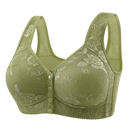 Hinvhai Women s Front Closure Bras Clearance Posture Full Coverage Plus Size Lace Underwire Unlined Bra Daily Solid Color Bras Plus Size Bras Green S(S)