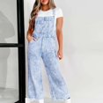 thumbnail image 2 of CAIXIA Women's Baggy Adjustable Strap Denim Bib Overalls Barrel Jeans Casual Loose Wide Leg Denim Pant Jumpsuits,Blue, 2 of 6