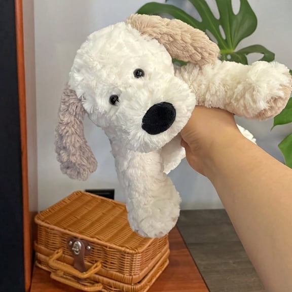 White Plush Puppy Dog Snuggle Buddy, Soft Stuffed Animal Cuddle Companion for Nursery Decor, Birthday Gifts for Girls & Women