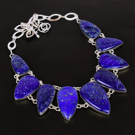 Lapis lazuli Pear Gemstone 925 Sterling Silver Boho Jewelry Necklace 18" VJ 3376