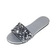 thumbnail image 2 of Mepaouo Women's Rhinestone Flat Sandals Round Open Toe Sequin Band Slide Summer Dressy Shoe Size 7.5, 2 of 5