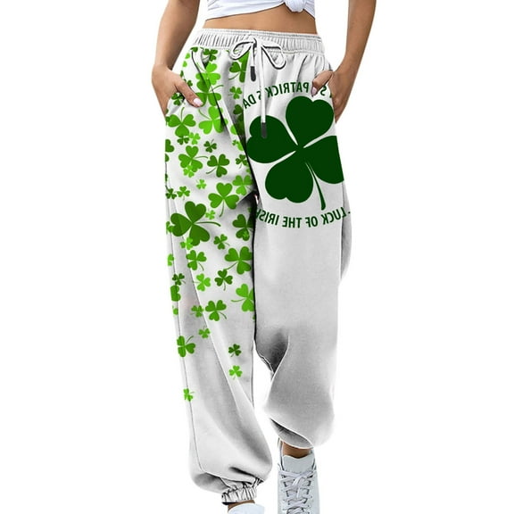 OKBOP Womens Pants Relaxed Fit St. Patrick's Day Women's Fashion Casual Printing Pocket Elastic Waist Trousers Long Straight Pants Sweatpants Summer Clearance 6