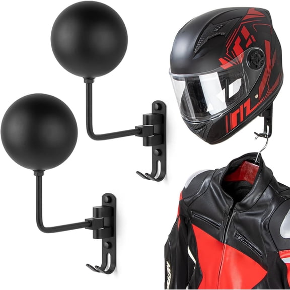 Helmet Holder Wall Mount - 2 Pack 180° Rotation Helmet Hanger for Motorcycle Bike Racing Outerwear Sports Gear Display Motorcycle Accessories