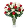 Red & White Roses Fresh Flowers Delivery, 2 Dozen Roses for Delivery/Farmhouse Flowers for Delivery - Fresh Cut Long Stem Roses Bouquet of Flowers Birthday Gifts for Women