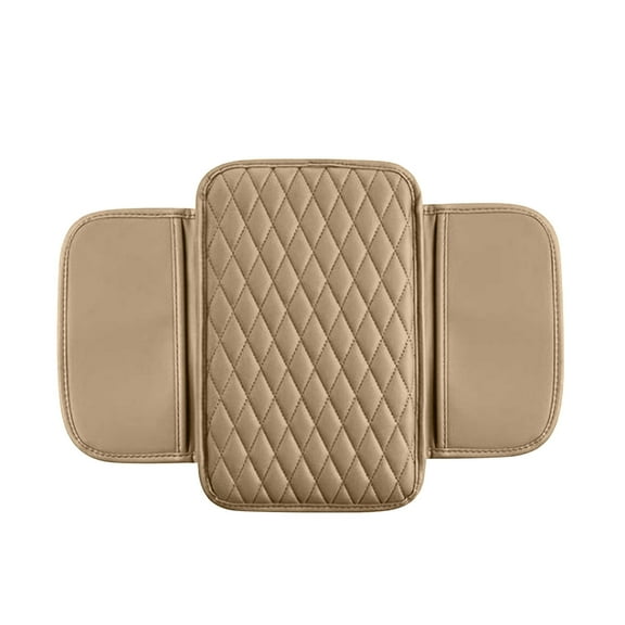 Car Center Console Cover, PU Leather Pad Protector With 2 Storage Bags, 2025 New Universal Car Center Console Armrest Cover for Vehicle, Car Interior Accessories, Beige