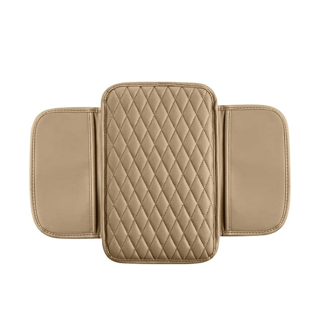 Beige Car Armrest Box Cushion Multifunctional Storage Bag Leather Center Console Pad With Non Slip Base And Extra Height For Vehicle Comfort 0.44 Lb
