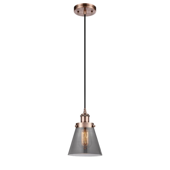 916-1P-AC-G63-LED-Innovations Lighting-Small Cone-3.5W 1 LED Mini Pendant in Industrial Style-6 Inches Wide by 9 Inches High   Antique Copper Finish