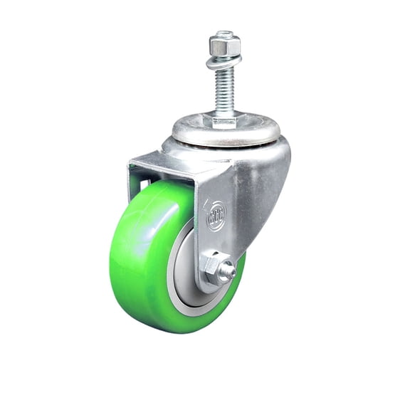 3 Inch SS Green Polyurethane Wheel Swivel 3/8 Inch Threaded Stem Caster SCC