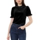 thumbnail image 1 of Camisa de Cuello Volante Inspire Chic para Mujeres, Blusa de Terciopelo de Manga Corta 3XL Negra, 1 of 6