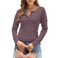 thumbnail image 3 of TARAINYA Womens Henley Long Sleeve Plaid Knit Button-up Shirt Blouse Top Loose Fit V-Neck Cardigan, 3 of 9