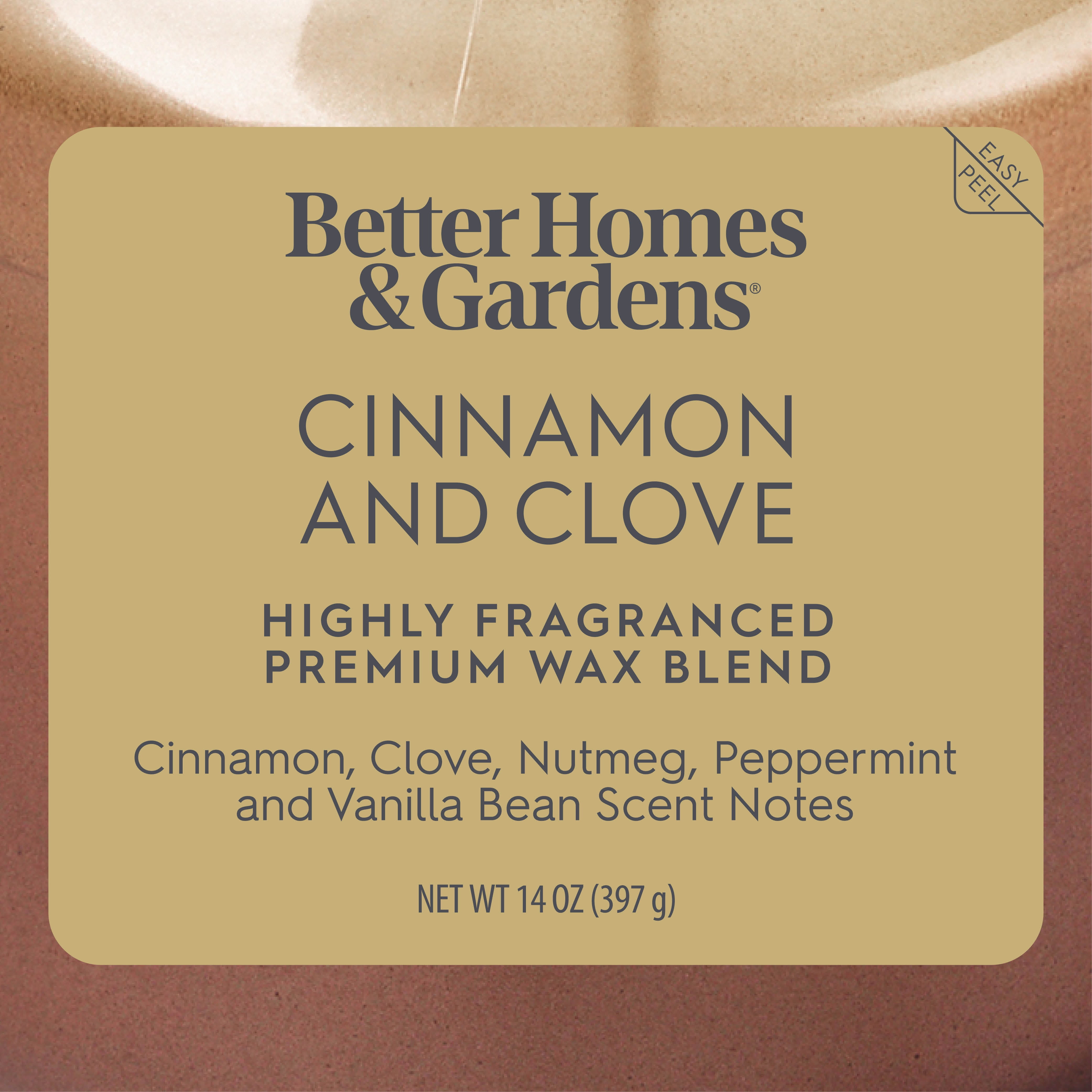 Better Homes & Gardens 2-Wick Bronze Glass Jar Candle with Gold Lid, Cinnamon & Clove, 14oz.