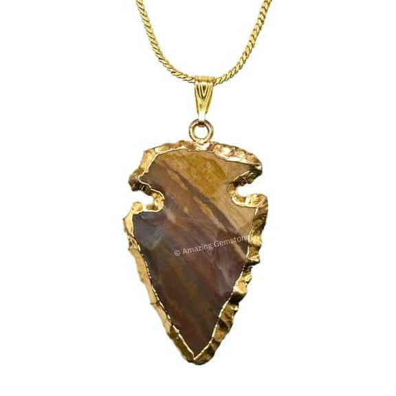 Fancy Jasper Arrowhead Necklace for Men Women (Gold Edged)